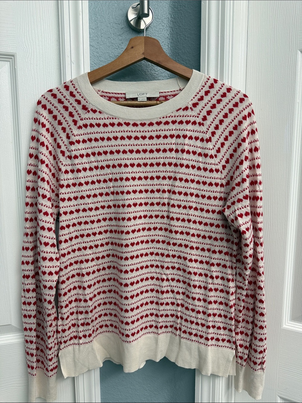 LOFT Crewneck Sweater with Heart Stripe Motif size large